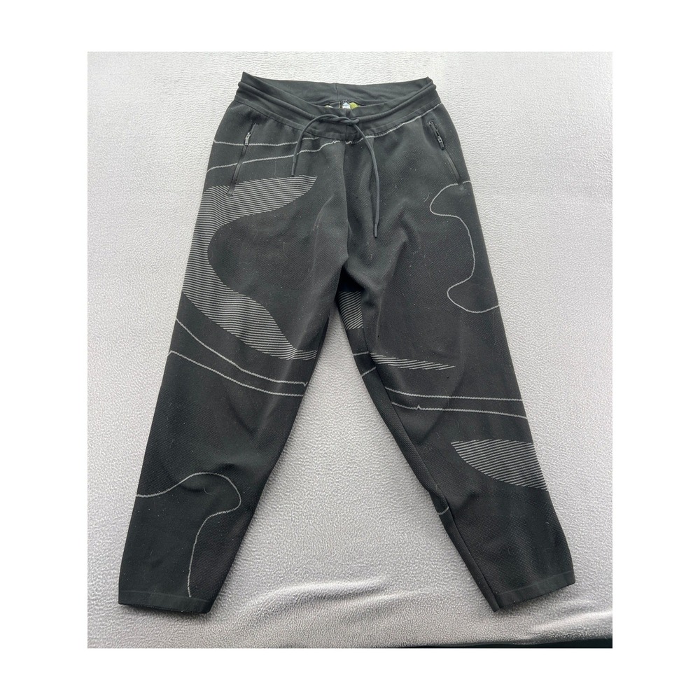 Adidas Joggers Mens XL Knit Sweatpants Black Grey Abstract Pattern Zip Pockets